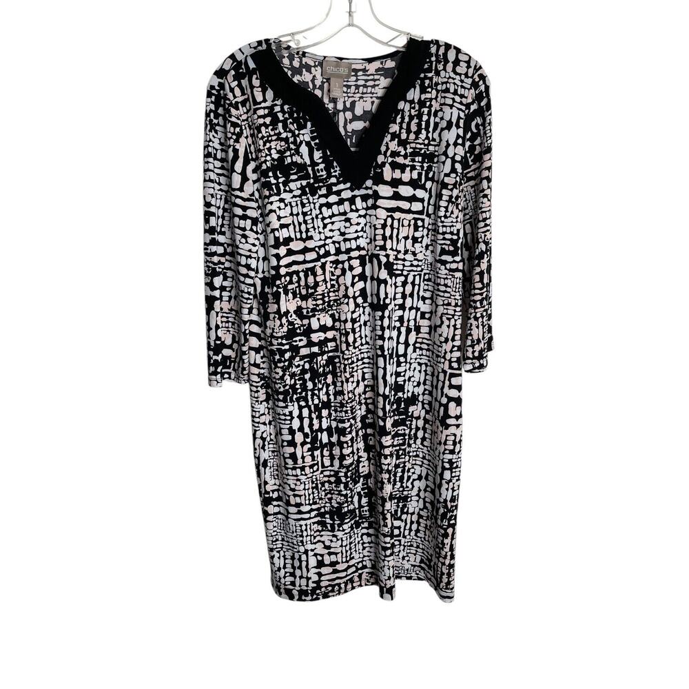 Chicos 1 Shift Dress Womens Size Medium Printed Stretch V Neck Office Career